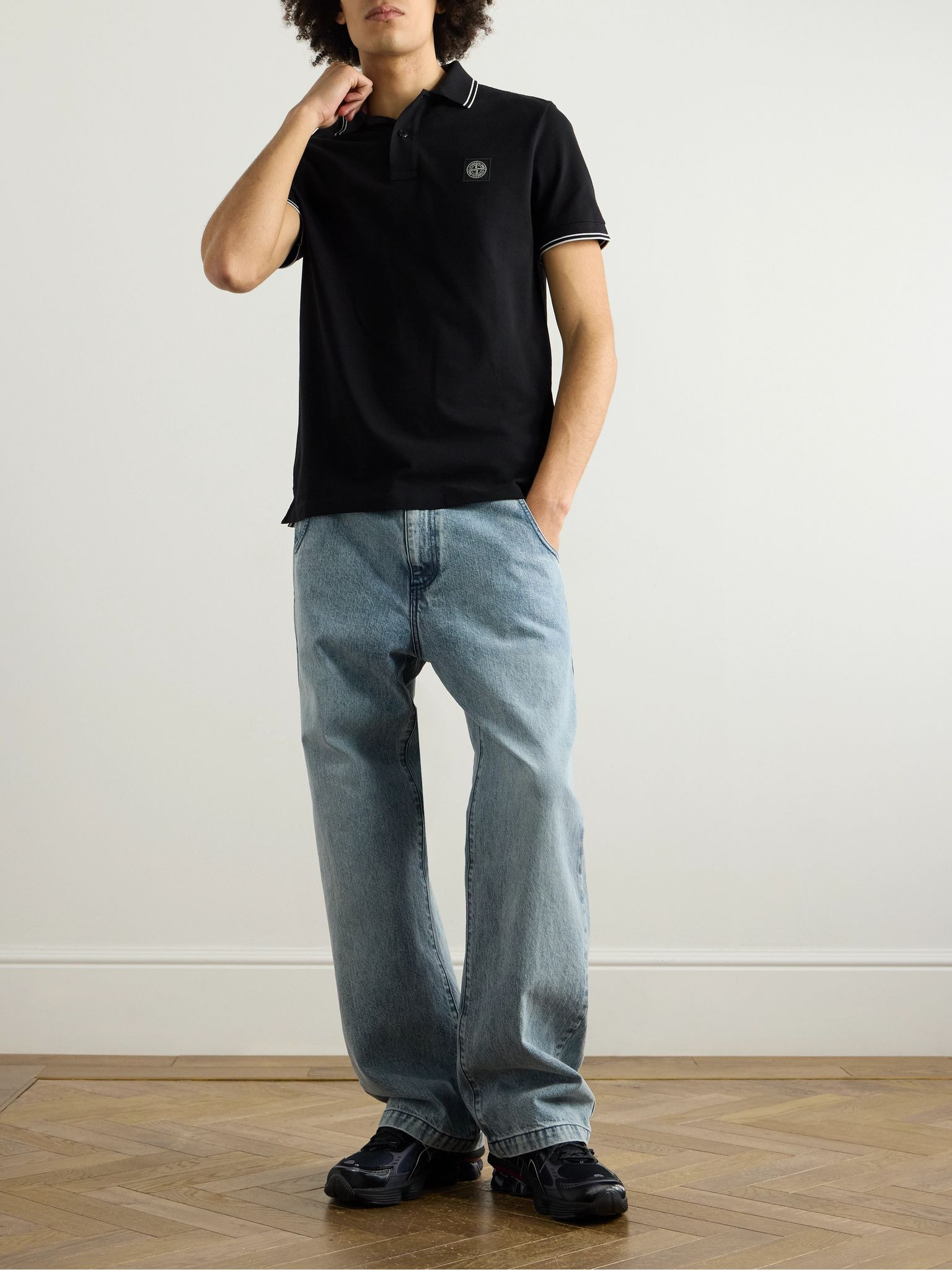 Logo-Appliquéd Cotton-Blend Piqué Polo Shirt Black - 2