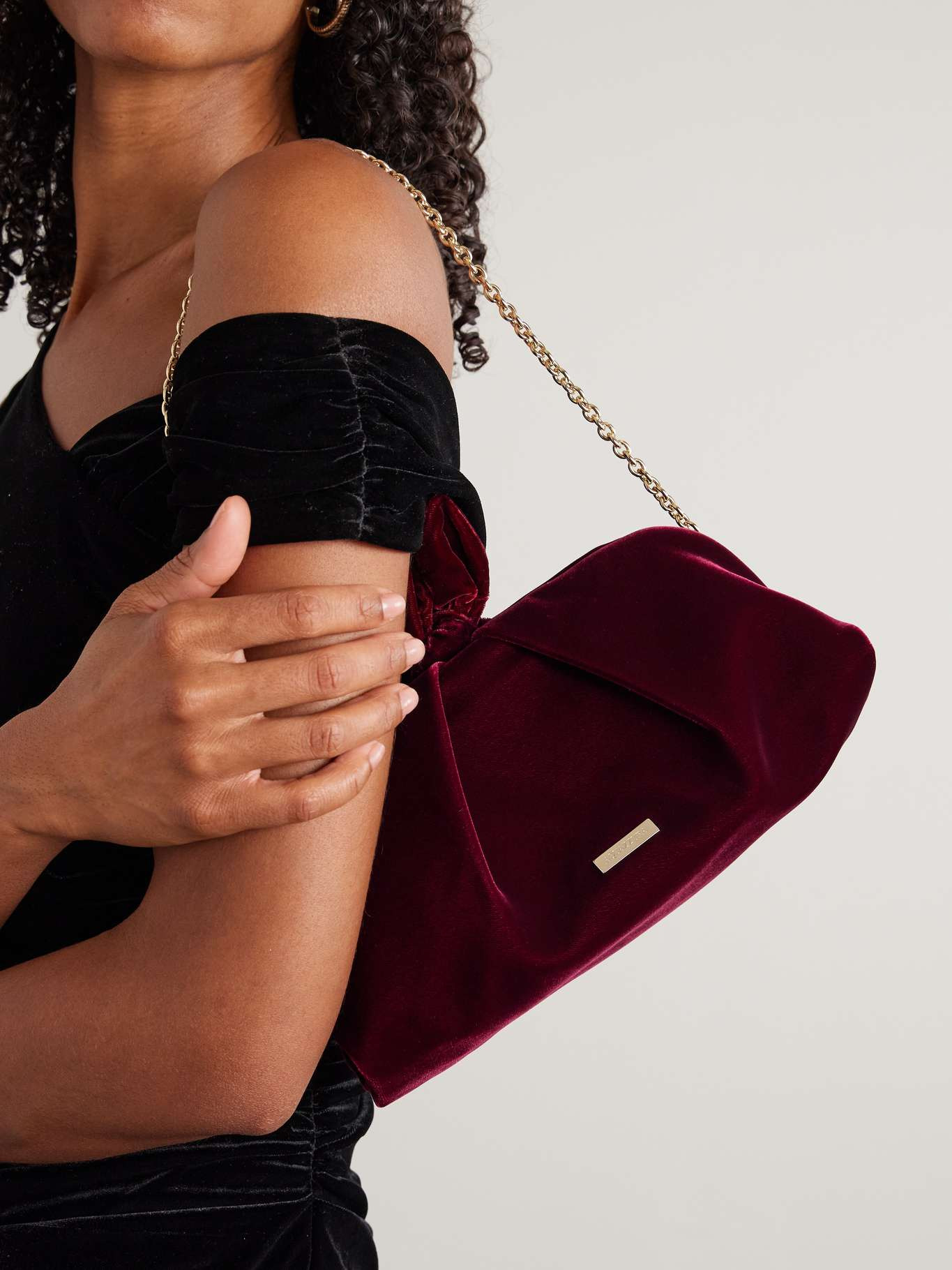 Bow Tie pleated velvet clutch Red - 6
