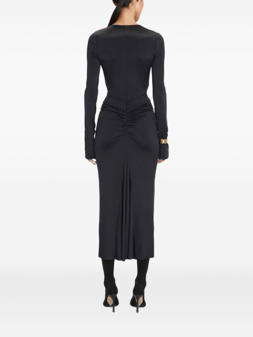 gathered long-sleeve midi dress - 4