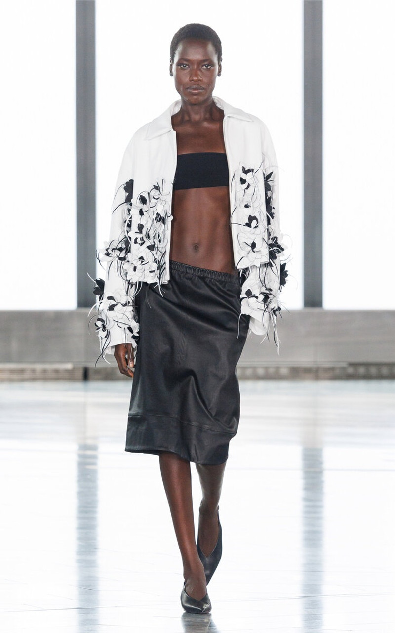 SIMKHAI Evrin Floral-Appliquéd Vegan Leather Jacket white outlook