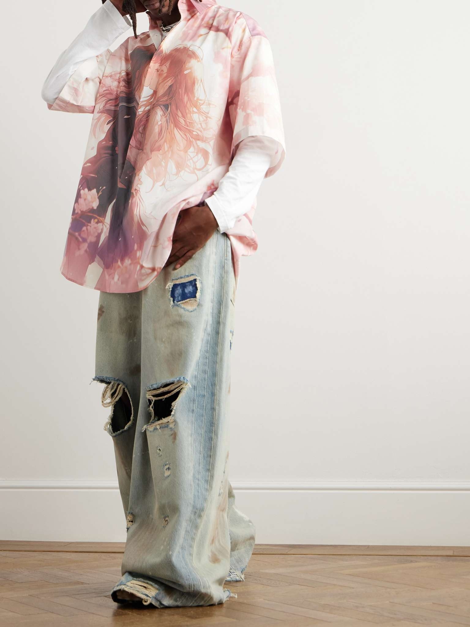 Wide-Leg Panelled Distressed Jeans - 2