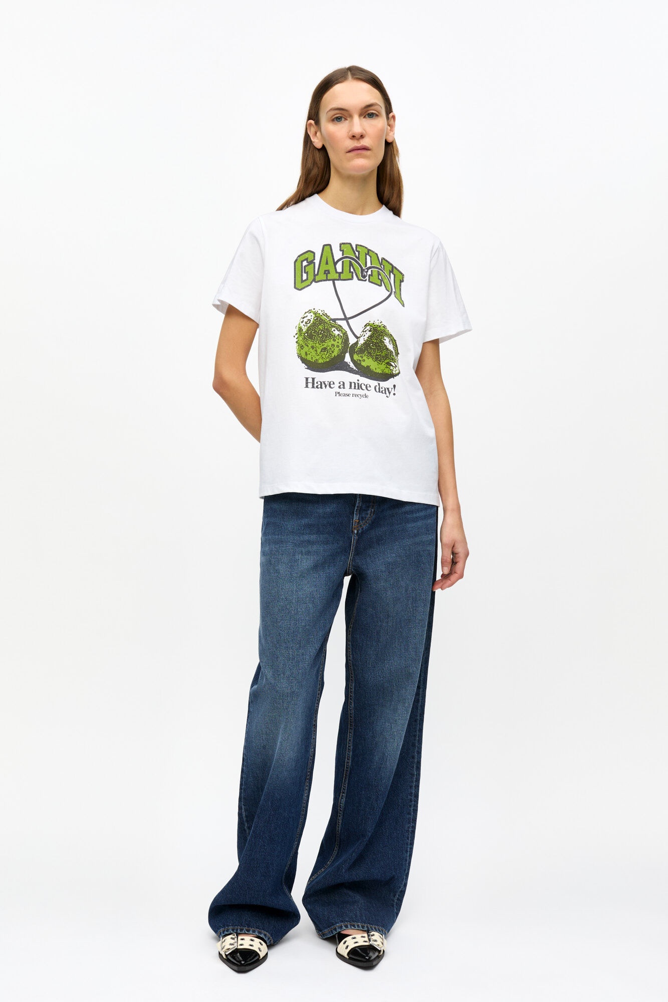 WHITE BASIC JERSEY CHERRY RELAXED T-SHIRT - 3