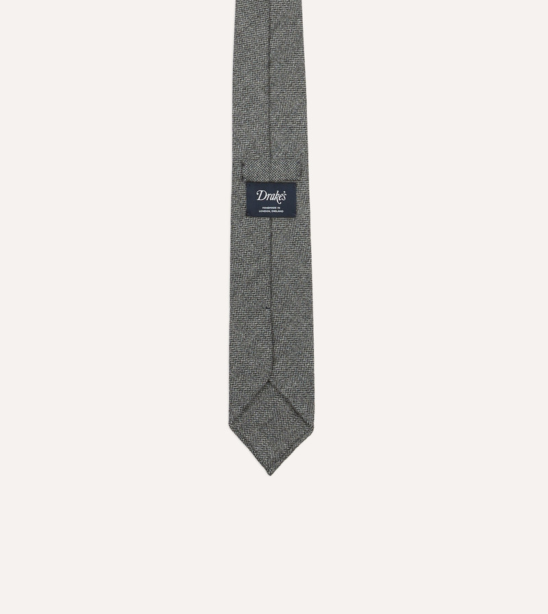 Drake's Grey Herringbone Hand Rolled Wool Tie outlook
