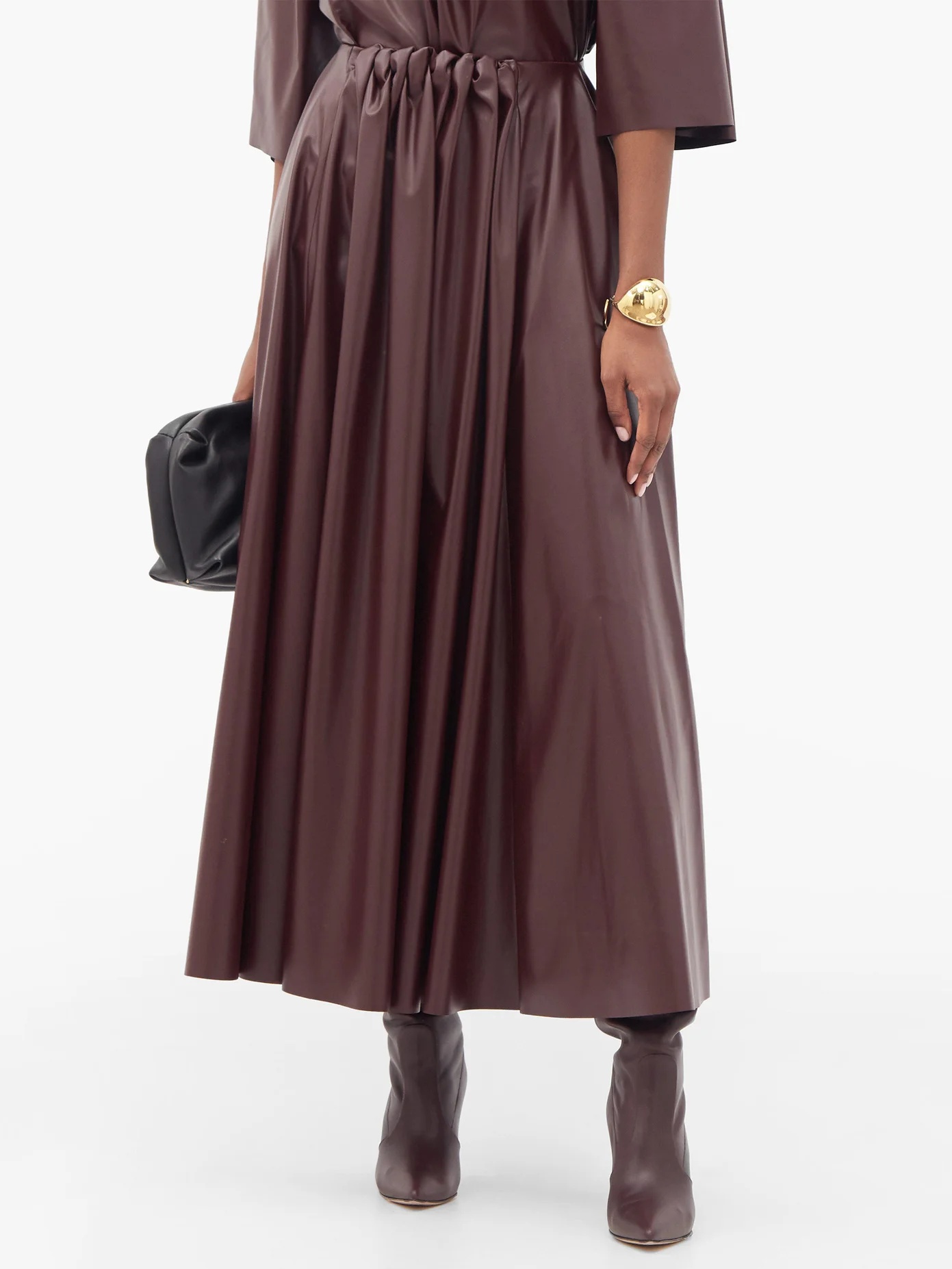 Ada gathered-waist faux-leather midi skirt - 6