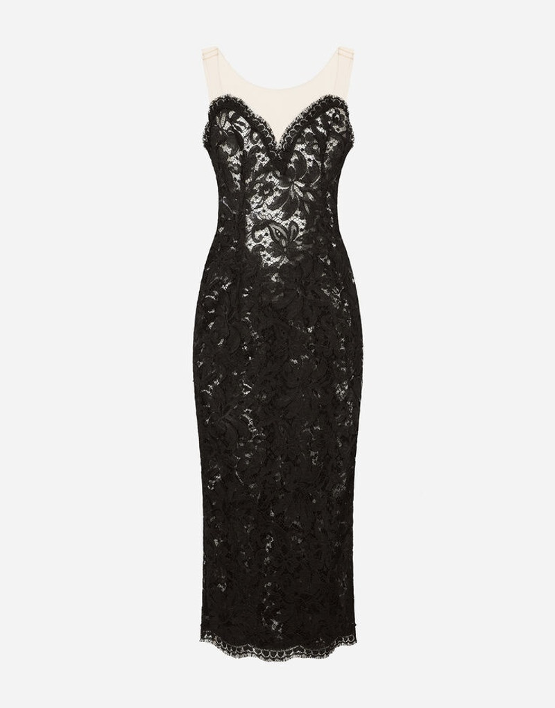 Sleeveless lace and tulle calf-length dress - 1