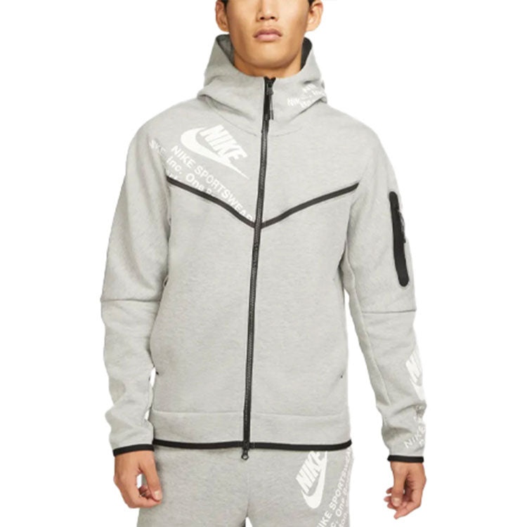 Men's Nike Printing Full-Length Zipper Cardigan Jacket Grey DM6475-063 - 4