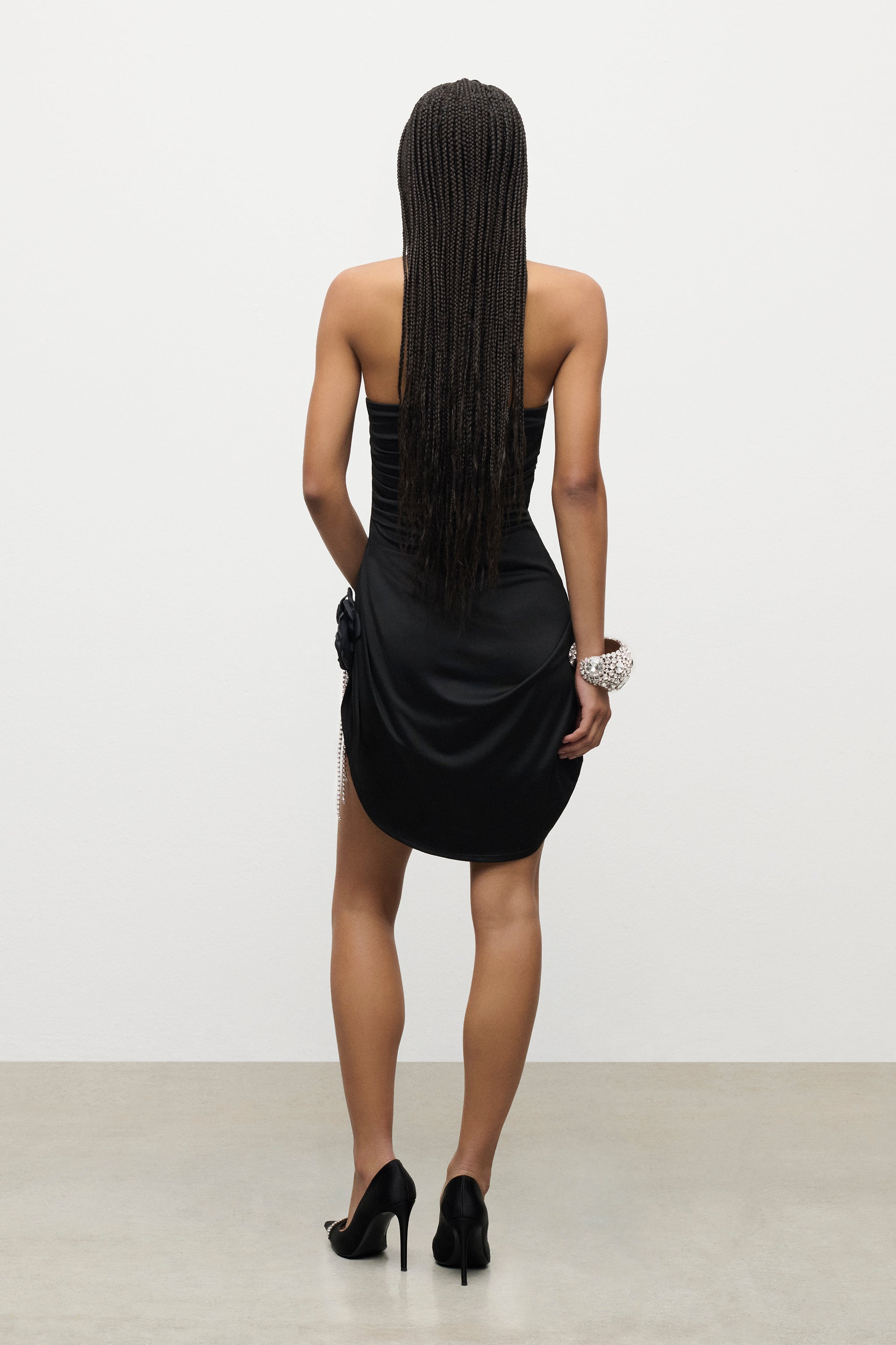CRYSTAL FLOWER DRAPED STRAPLESS MINI DRESS - 4