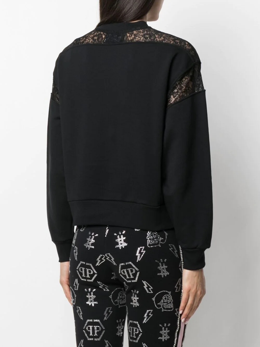 lace-panelled logo sweatshirt - 4