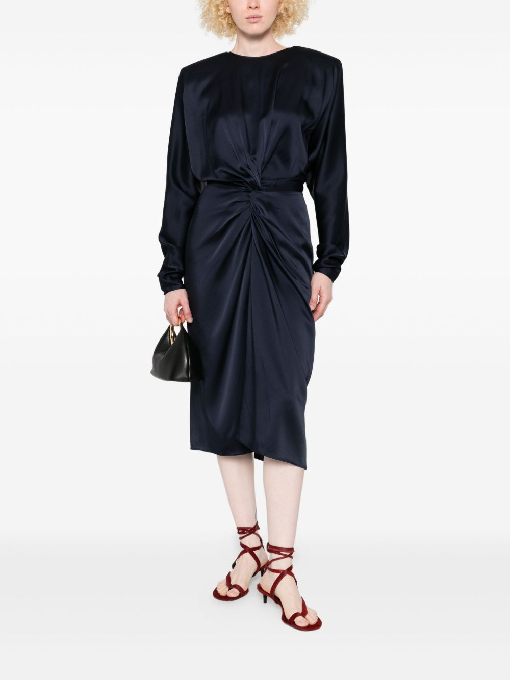 twist-front long-sleeve midi dress - 2