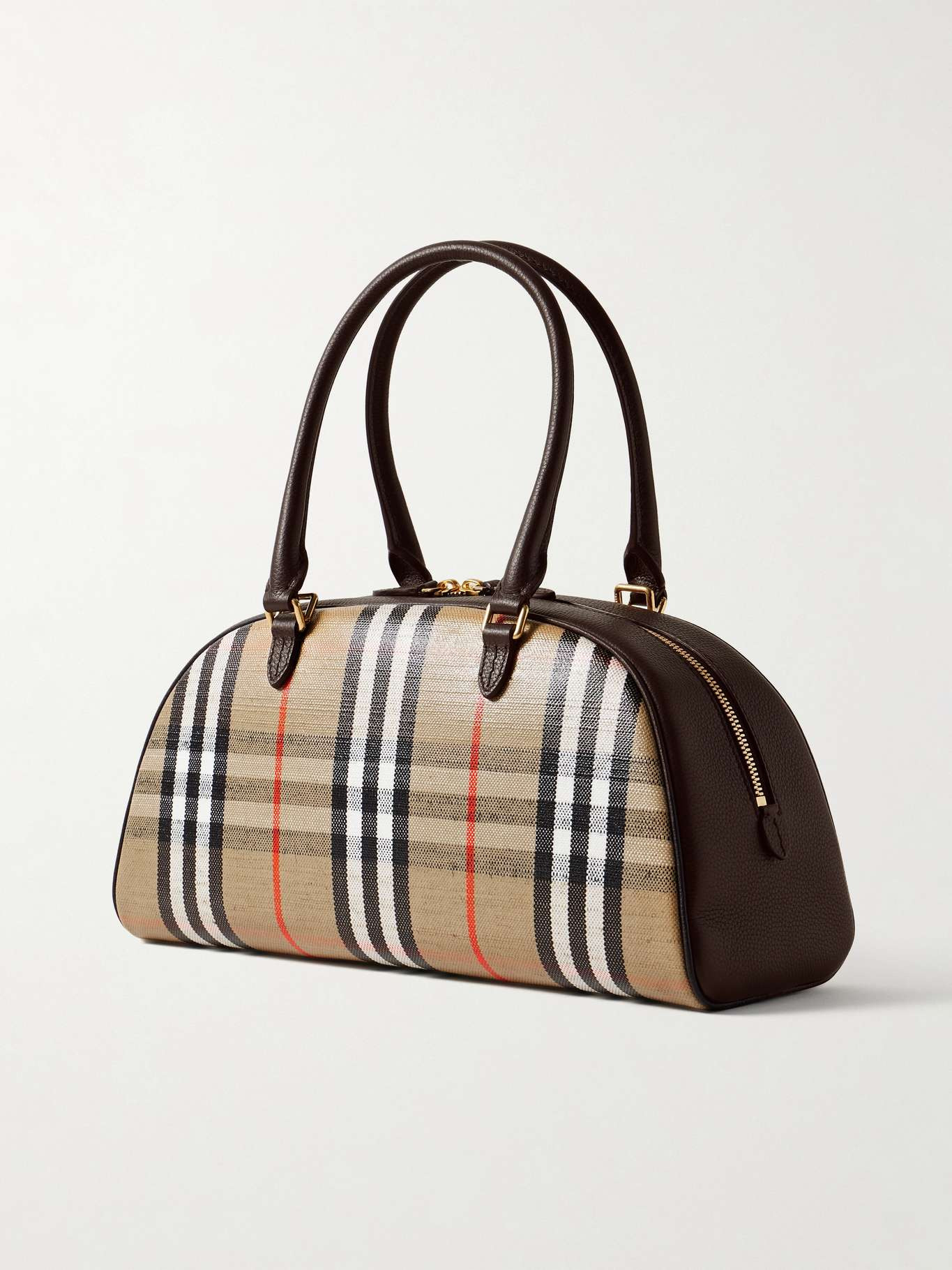 Textured leather-trimmed coated canvas-jacquard tote Sand - 3