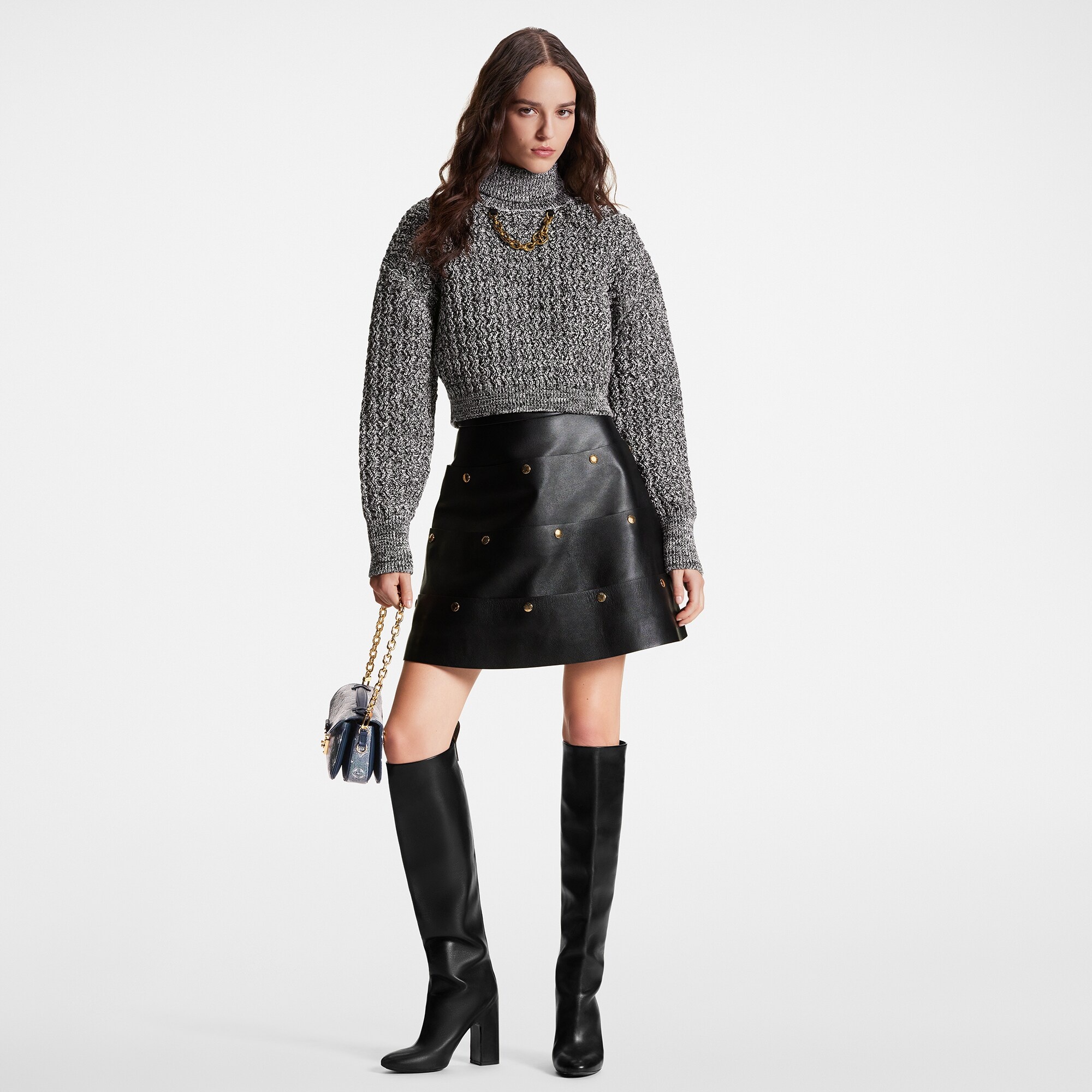 Tiered Snap Button Leather Skirt - 4