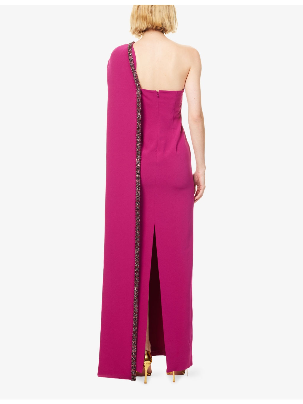 Embellished-Sash One-Shoulder Woven Gown - 4