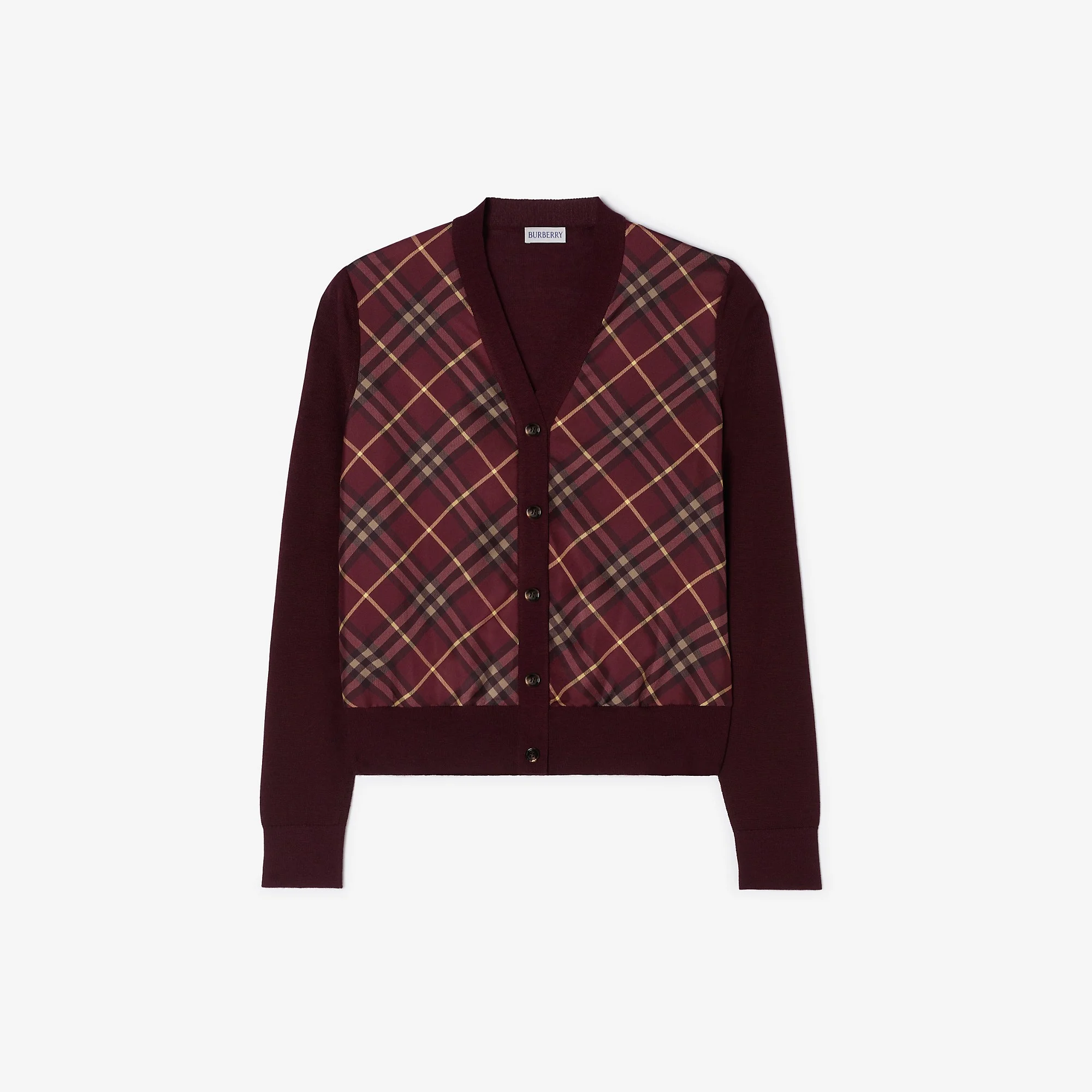 Check Panel Wool Silk Cardigan - 1