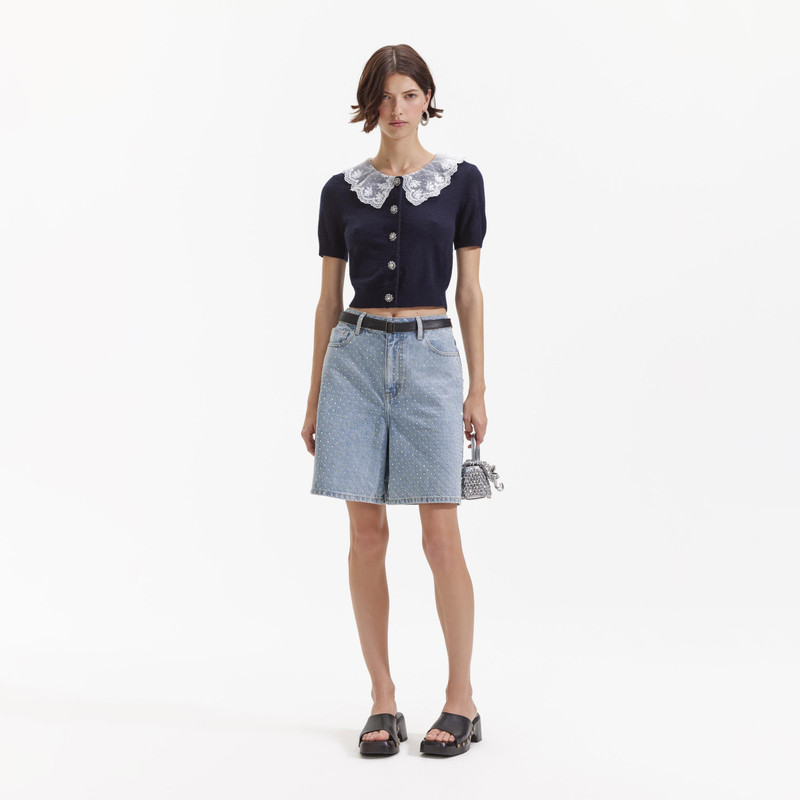 Navy Cashmere Blend Collar Cardigan 1