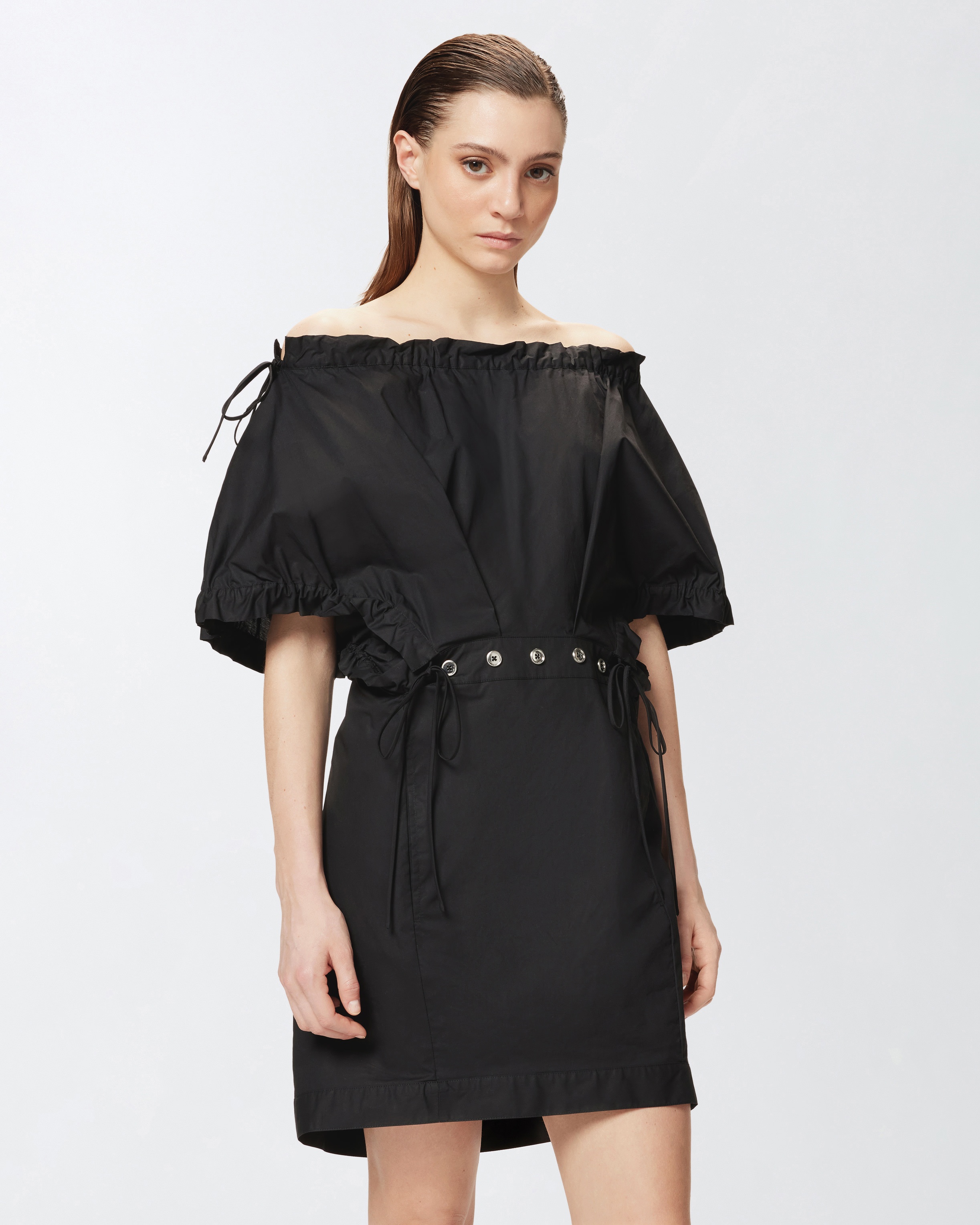 POPLIN MINI DRESS WITH GATHERING AND EYELETS - 3