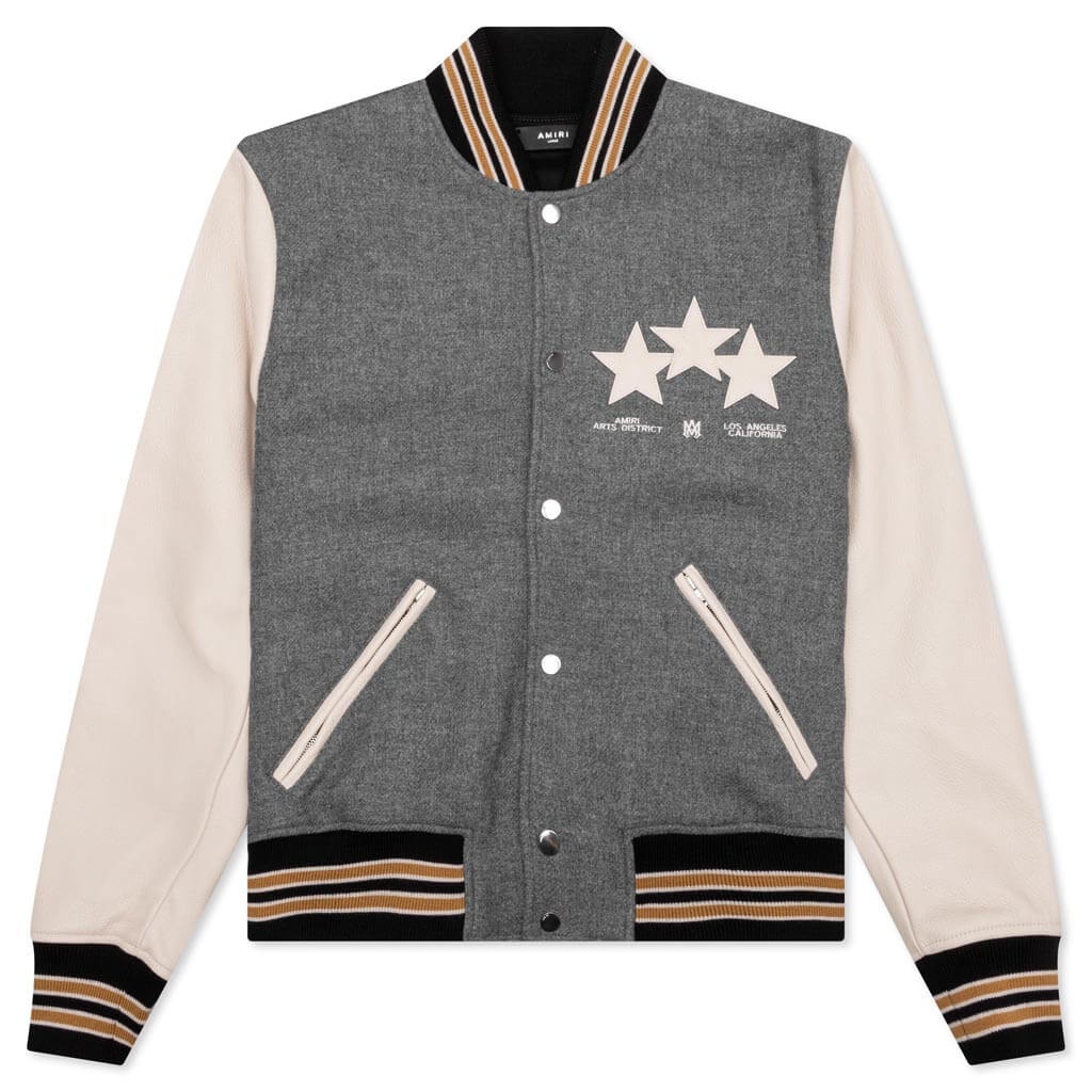 OVERSIZED STARS VARSITY JACKET - GREY - 1