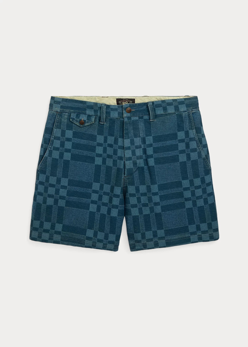Indigo Plaid-Print Jersey Short 1