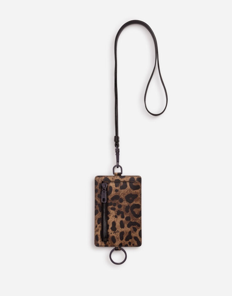 Leopard print card holder in dauphine calfskin with cross-body strap - 3