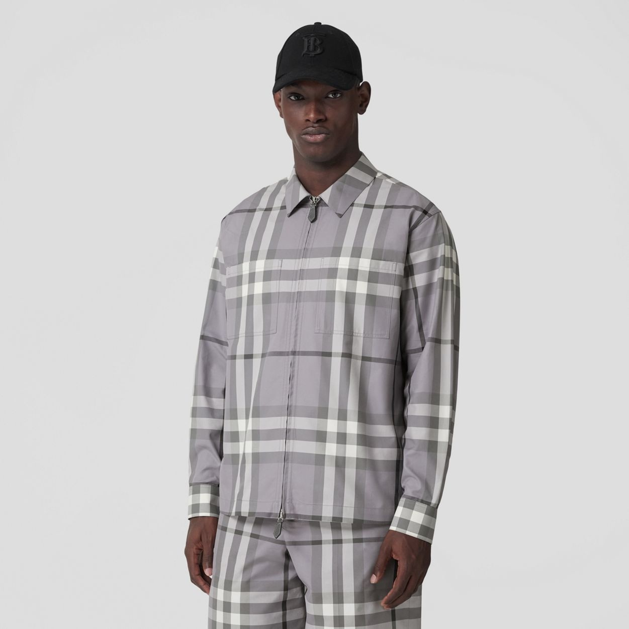 Check Cotton Zip-front Shirt - 6