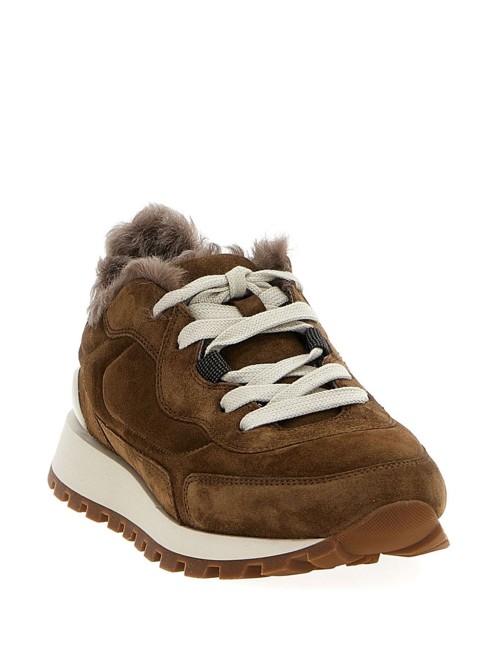 shearling-trimmed suede sneakers - 2
