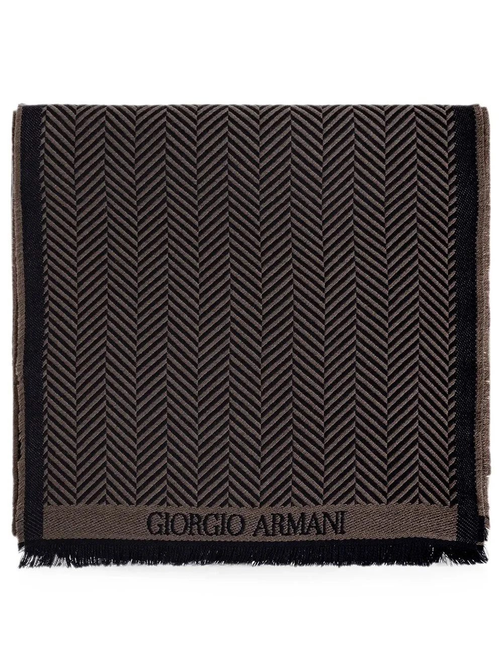 Herringbone Virgin Wool Scarf with Fringes - 1