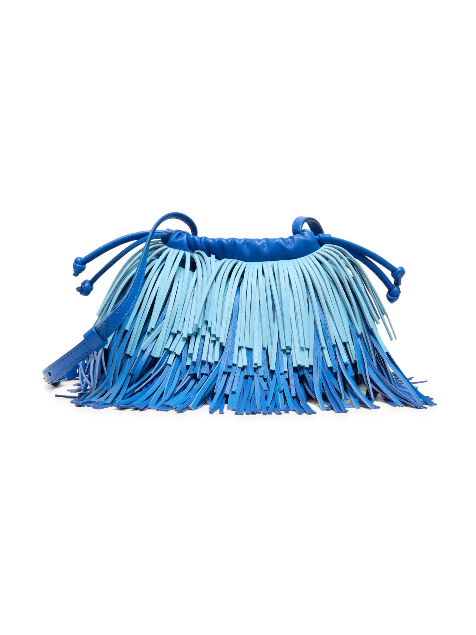 Women's Fringed Leather Crossbody Bag - Light Blue - 1