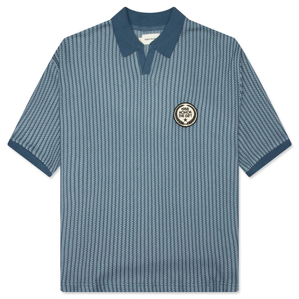 STRIPED KNIT POLO - INDIGO - 1