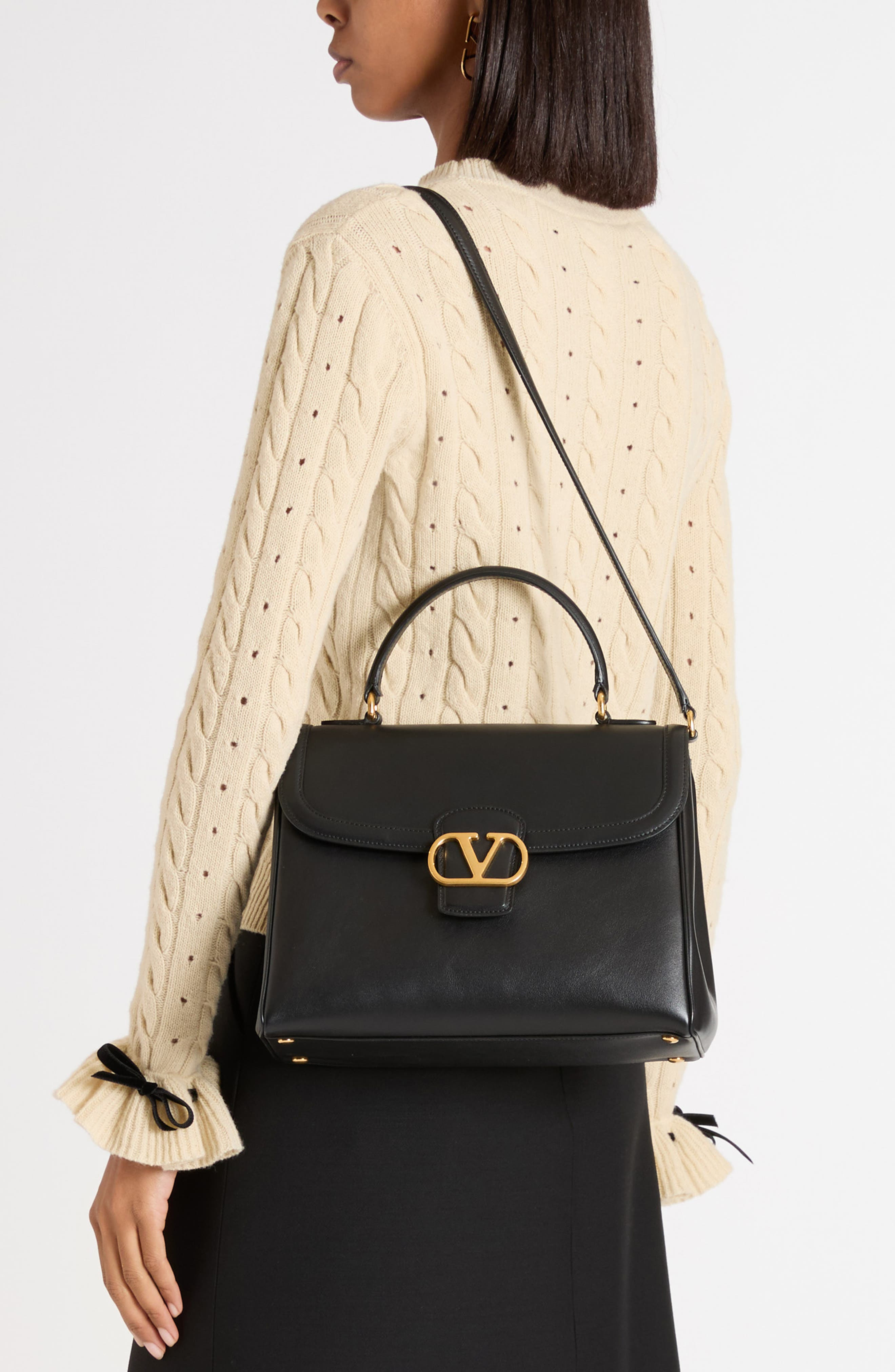 Valentino Garavani Large 9TO5 Leather Top Handle Bag in Nero at Nordstrom - 2