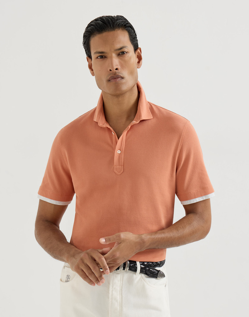 Cotton piqué shirt-style collar polo with faux-layering 5