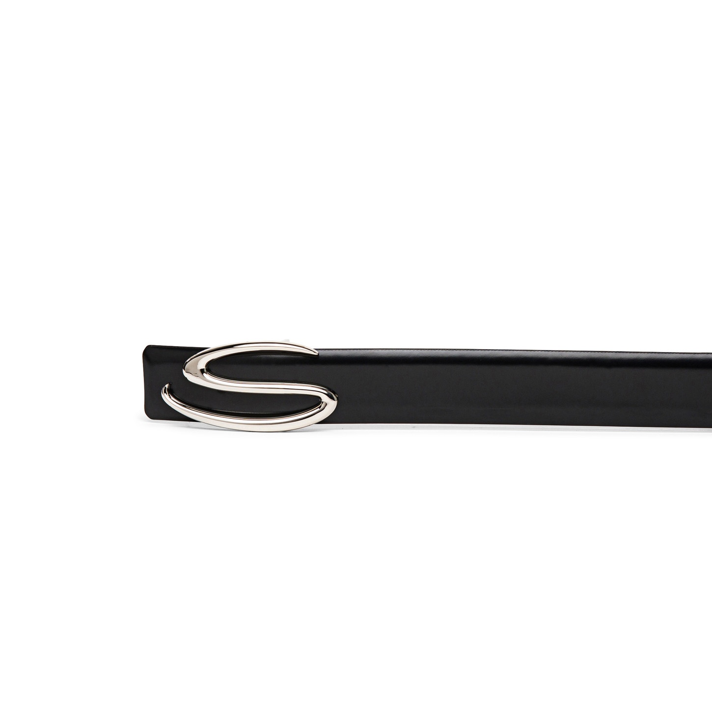 Men’s polished black leather S buckle belt - 3