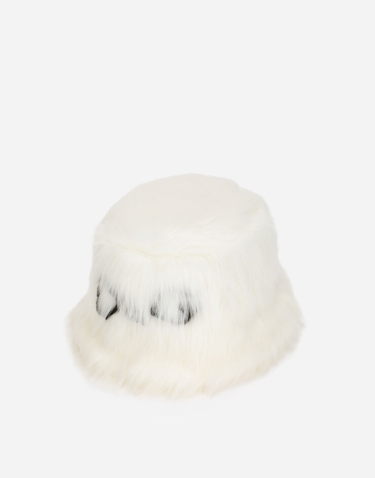 Faux fur bucket hat with D&G logo - 2