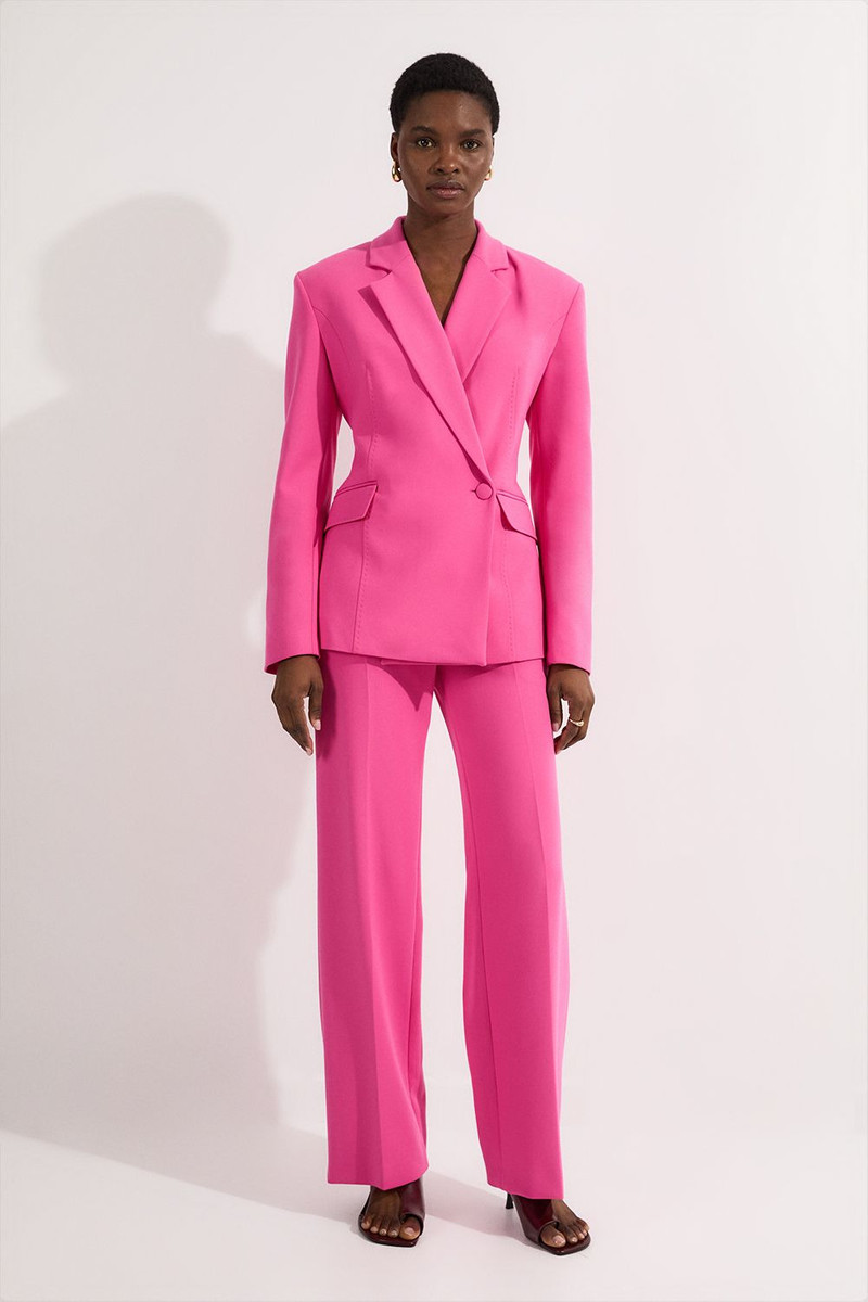 Compact Stretch Stab Stitch Asymmetric Wrap Tailored Blazer 3