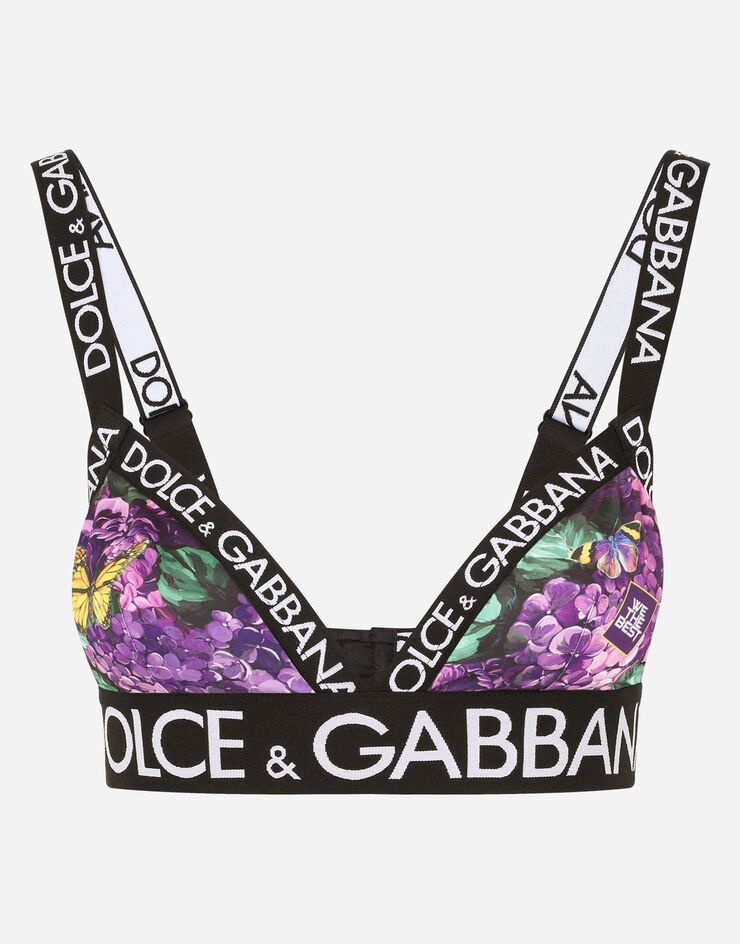 Butterfly-print triangle bra with branded elastic - 1