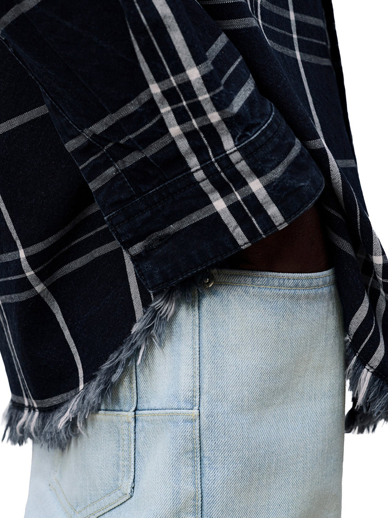 BLUE COTTON CHAMBRAY CHECKED SHIRT JACKET 3