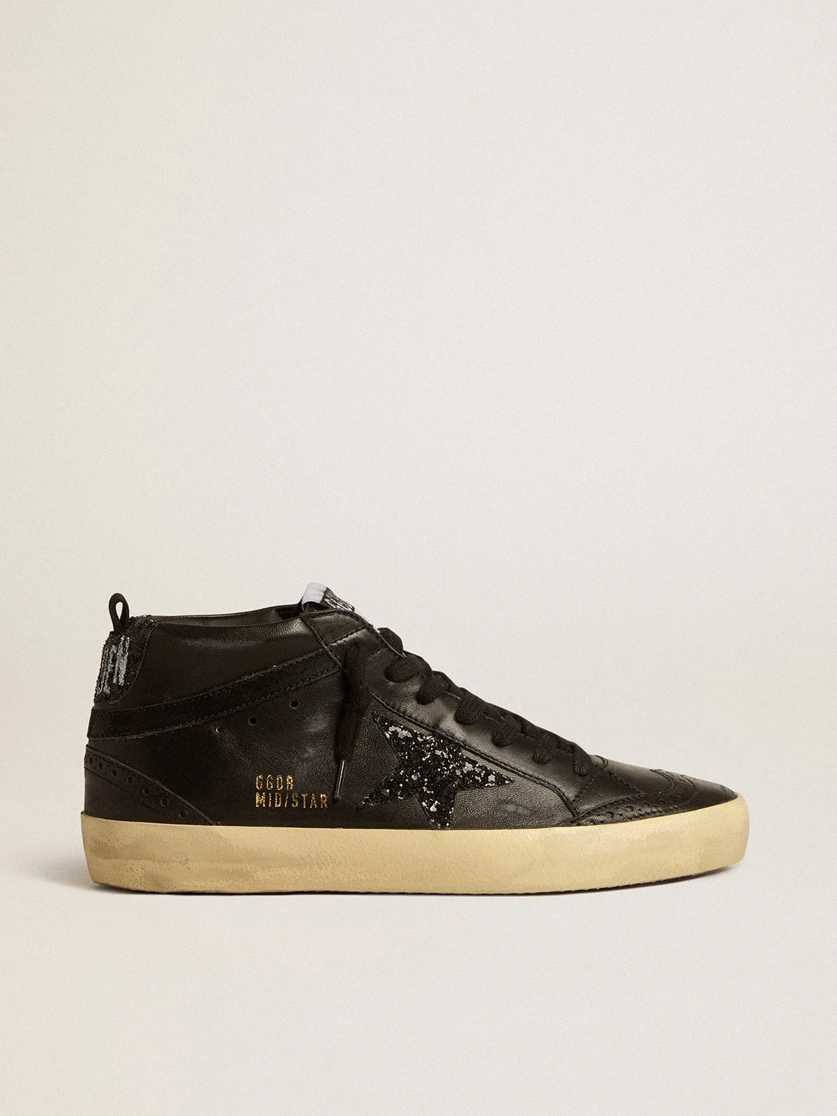 Mid Star in black nappa with black glitter star and suede flash - 1