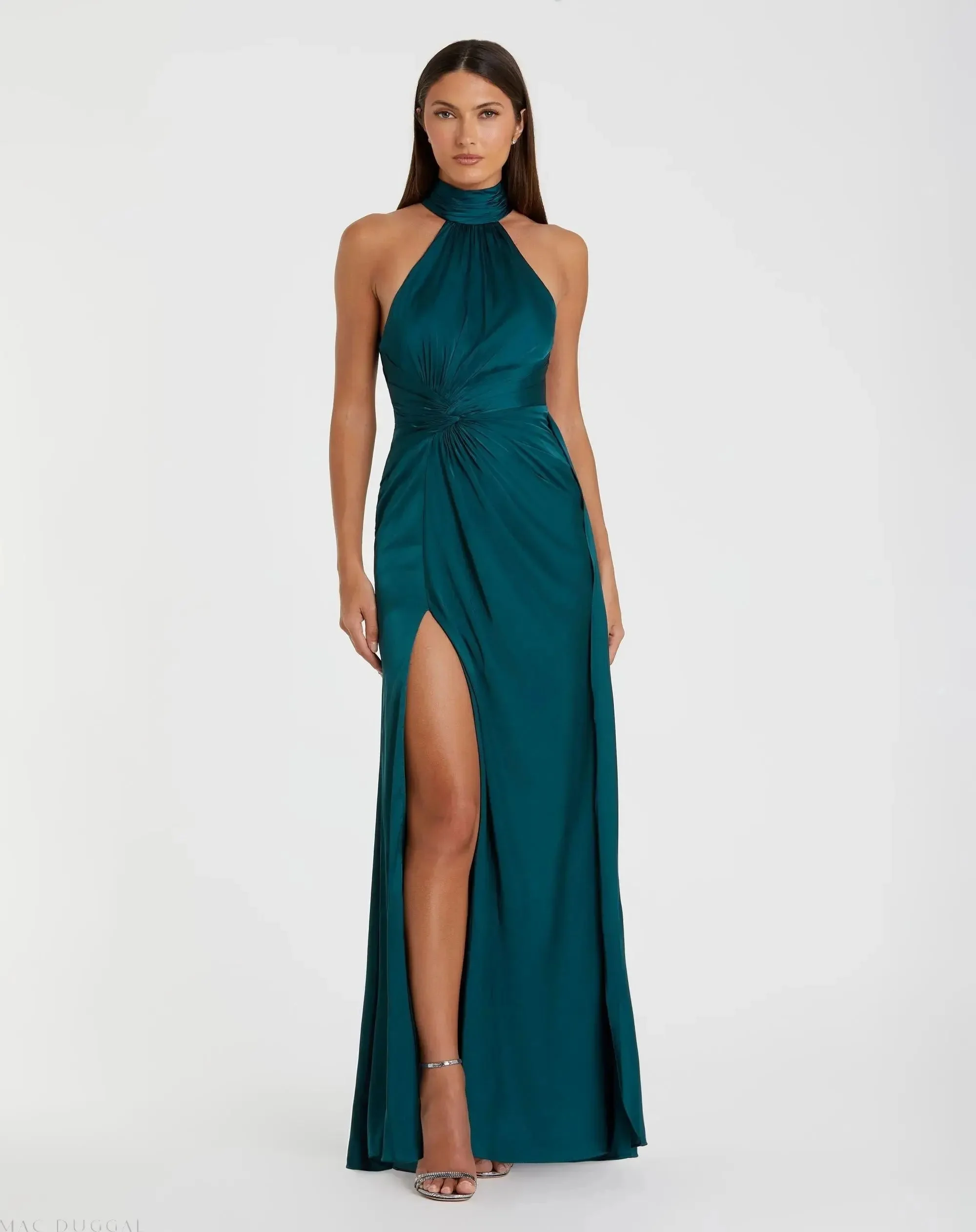 Ocean Sleeveless Open Back Satin Gown - 1