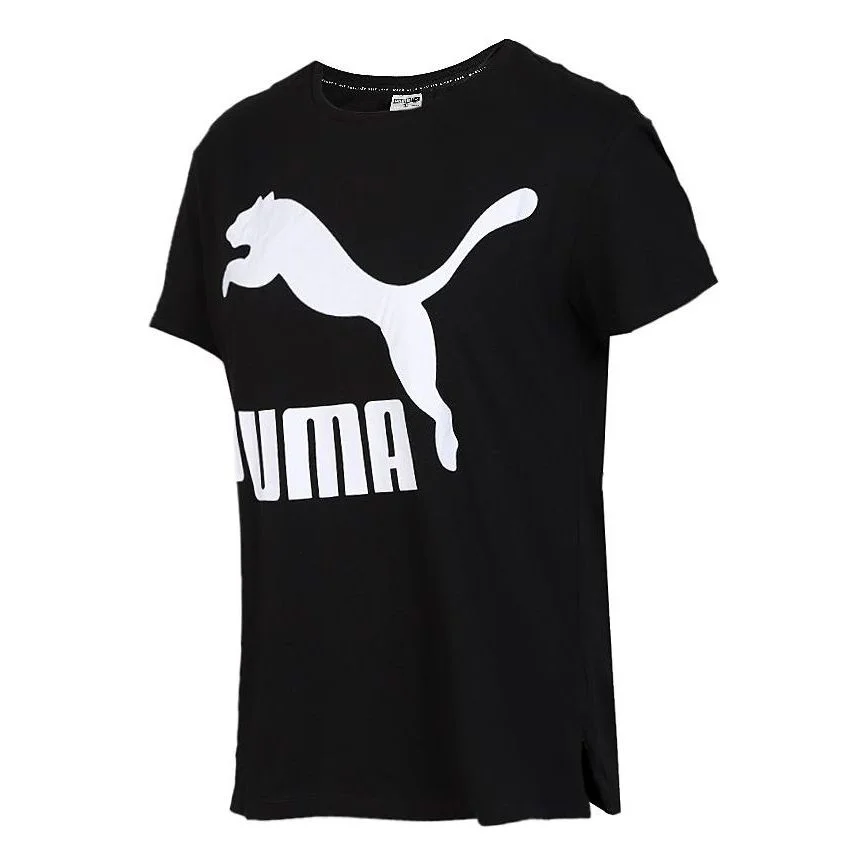 (WMNS) PUMA Classics Logo Tee Running Short Sleeve TEE Black 596512-01 - 1