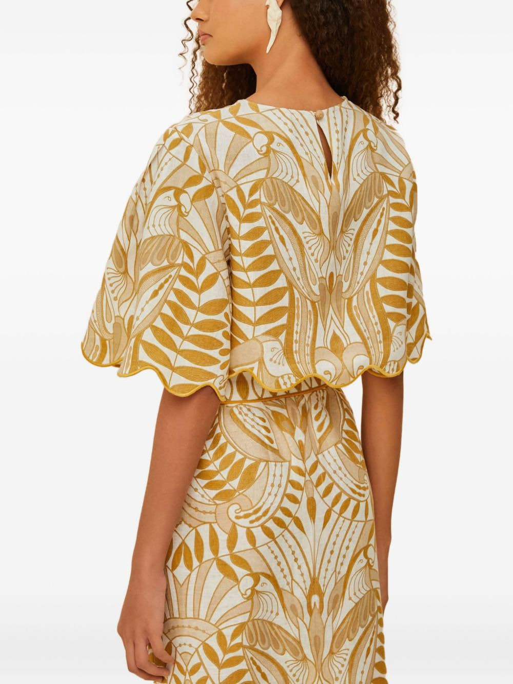 Scalloped-hem bird-print blouse - 2