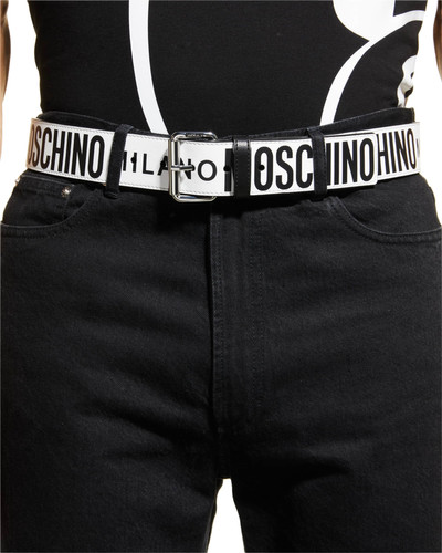 Moschino Men's Allover Logo Leather Belt outlook