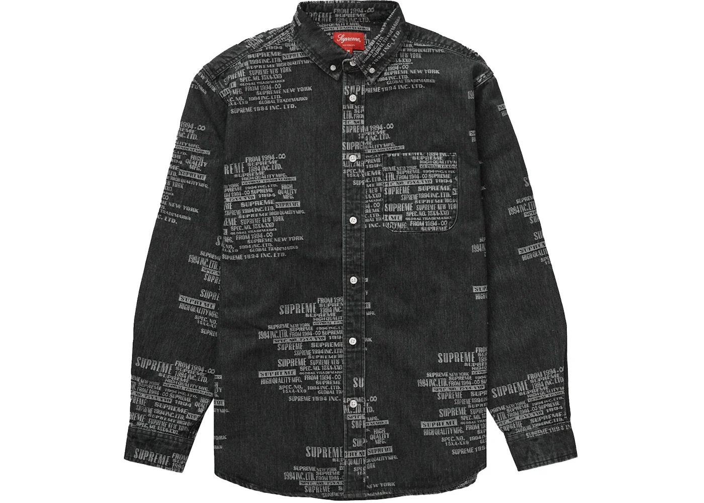 Supreme Trademark Jacquard Denim Shirt Washed Black - 1