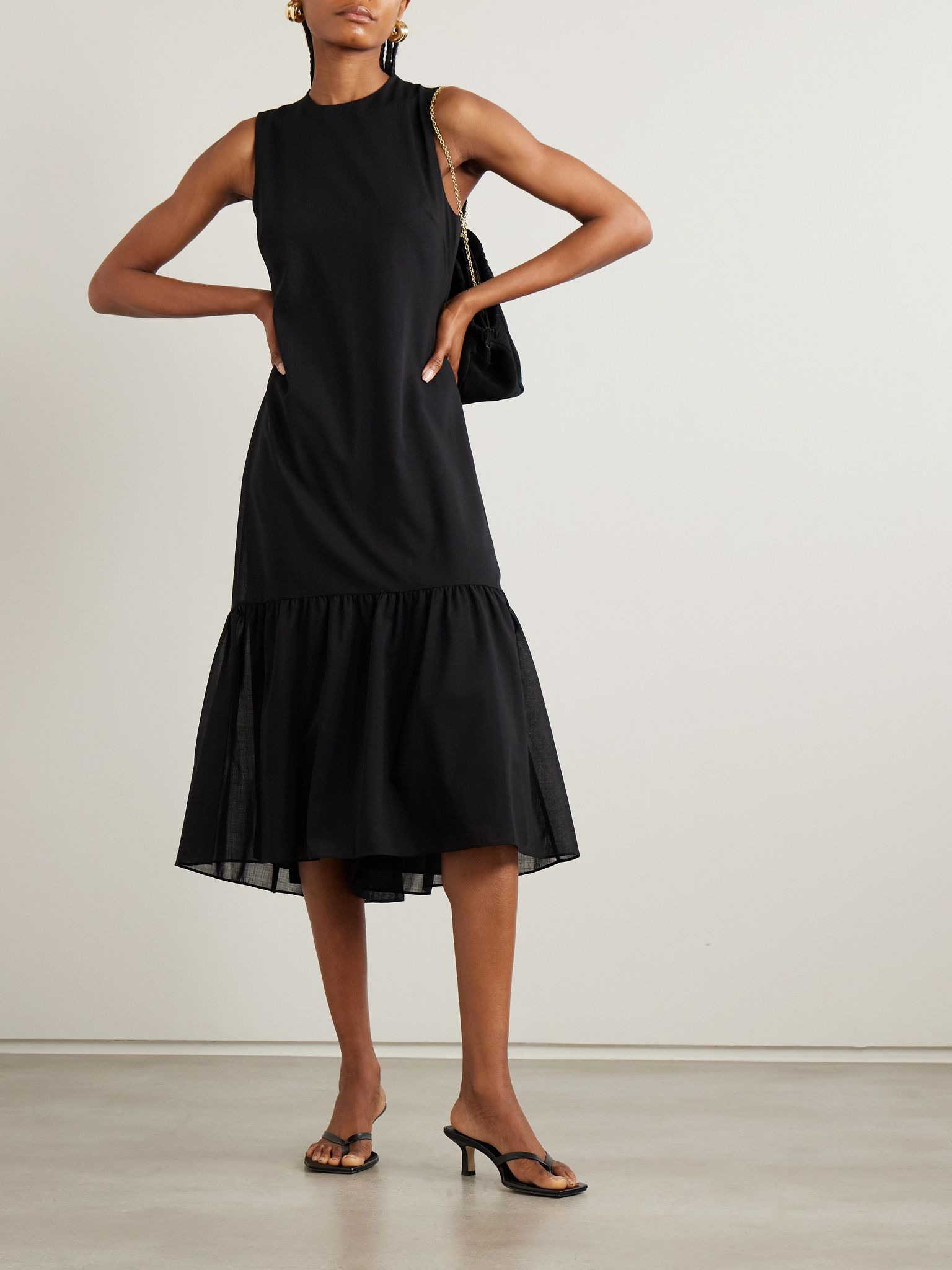Gathered wool-blend midi dress Black - 2