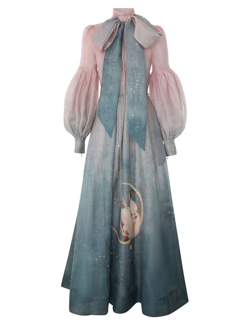 Zimmermann EDEN TIE NECK GOWN - 0674DF242LUNMID | REVERSIBLE
