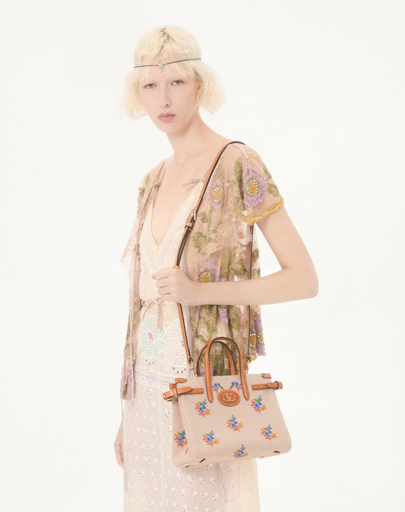 VALENTINO GARAVANI ANTIBES SMALL CANVAS SHOPPING BAG WITH EMBROIDERY 7
