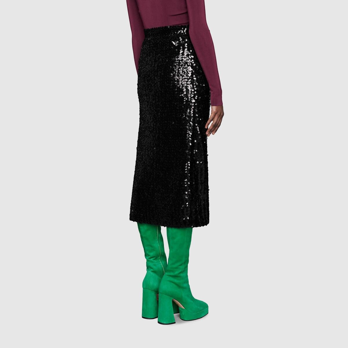 Sequin embroidered skirt with slit - 4