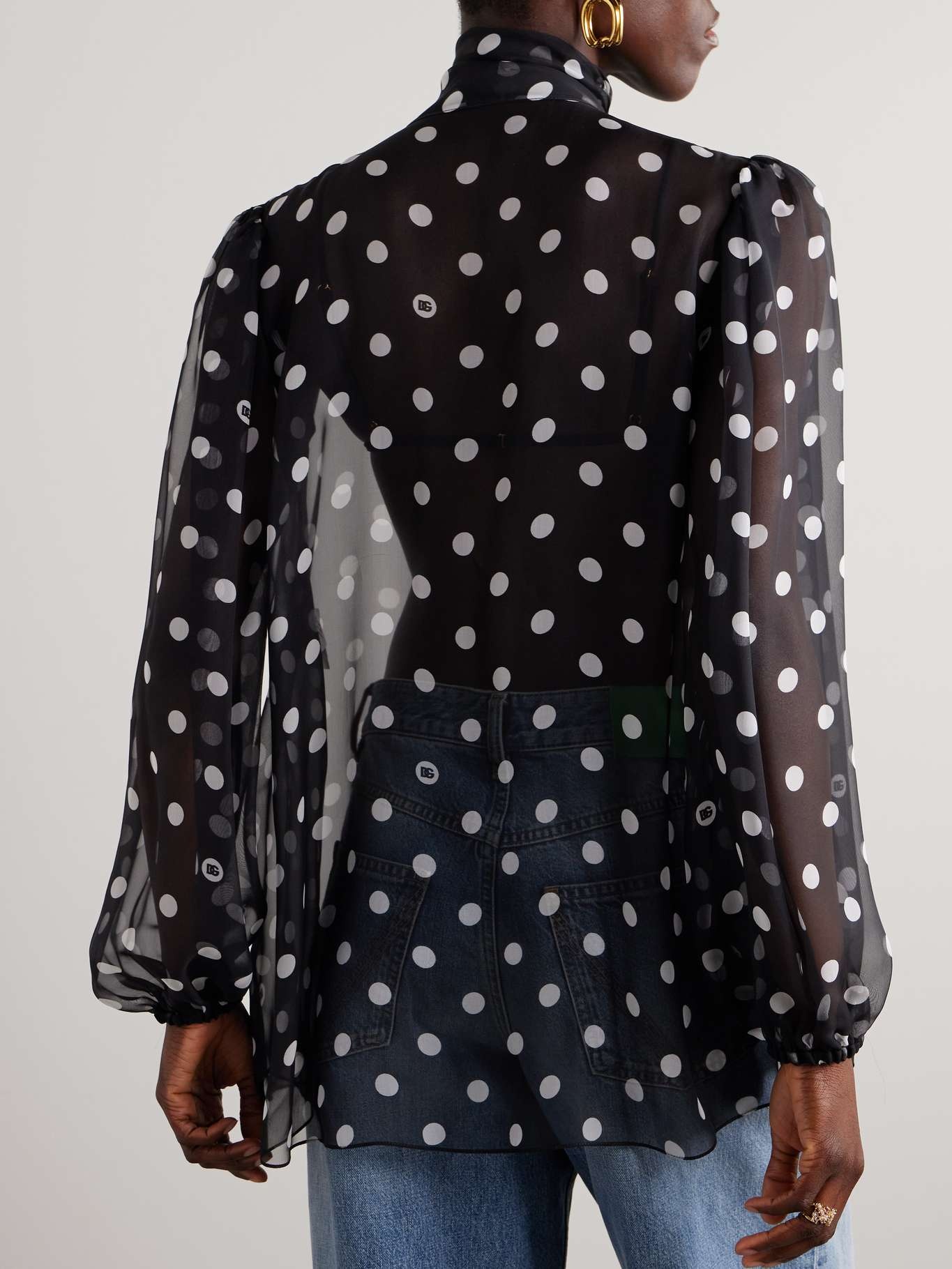 Pussy-bow polka-dot silk-chiffon blouse - 4