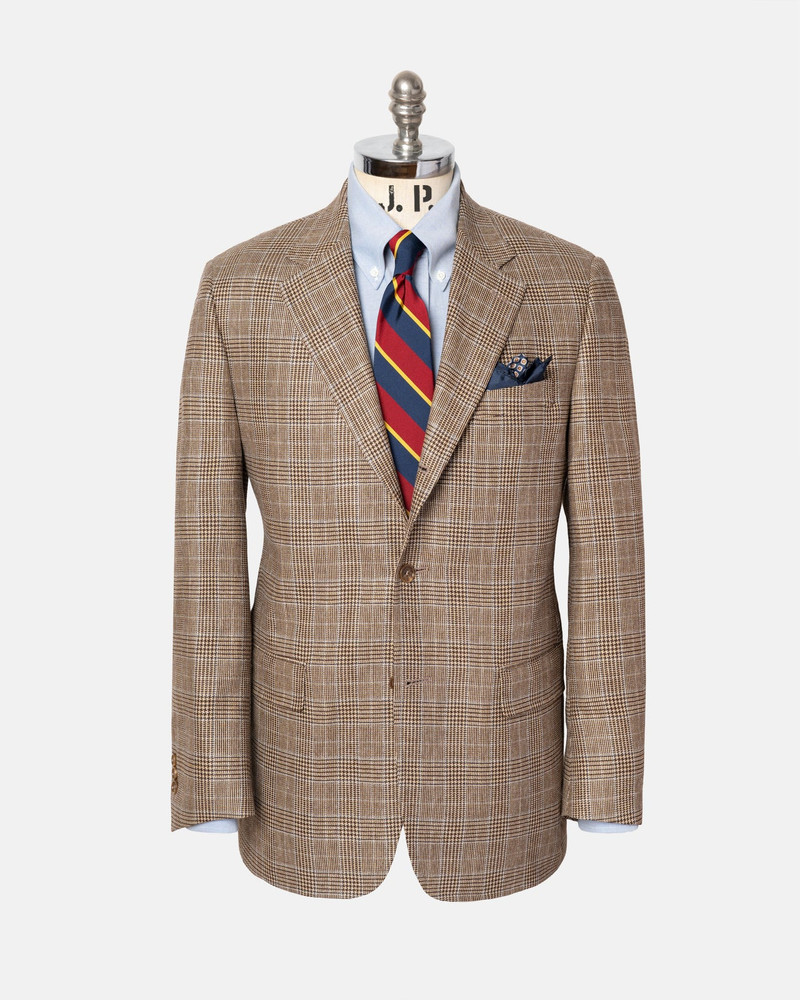 MADE-IN-CANADA LIGHT BROWN & BLUE GLEN PLAID SILK/WOOL SPORT COAT 1