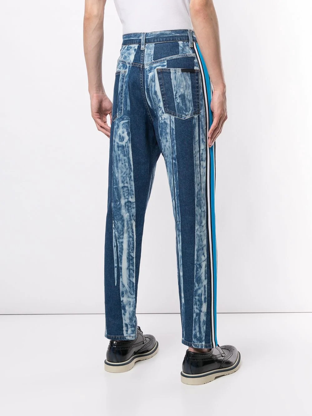striped washed effect jeans - 4