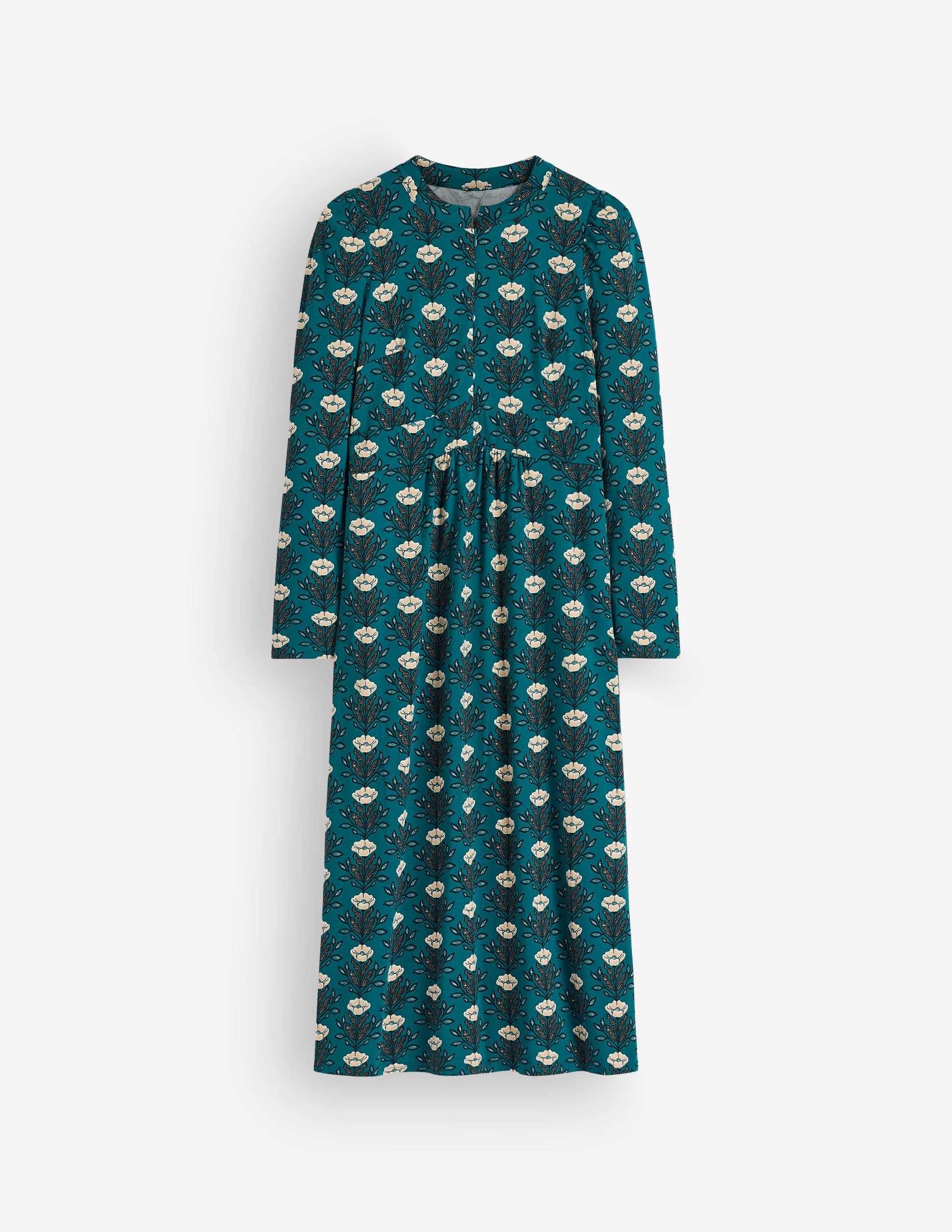 Hope Zip Detail Jersey Dress-Storm Blue, Flourishing Buds - 1
