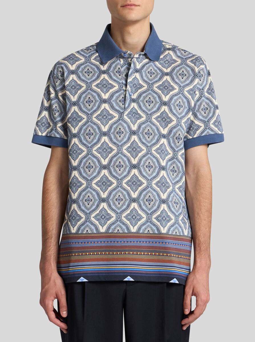 GEOMETRIC-PATTERNED COTTON POLO SHIRT - 2