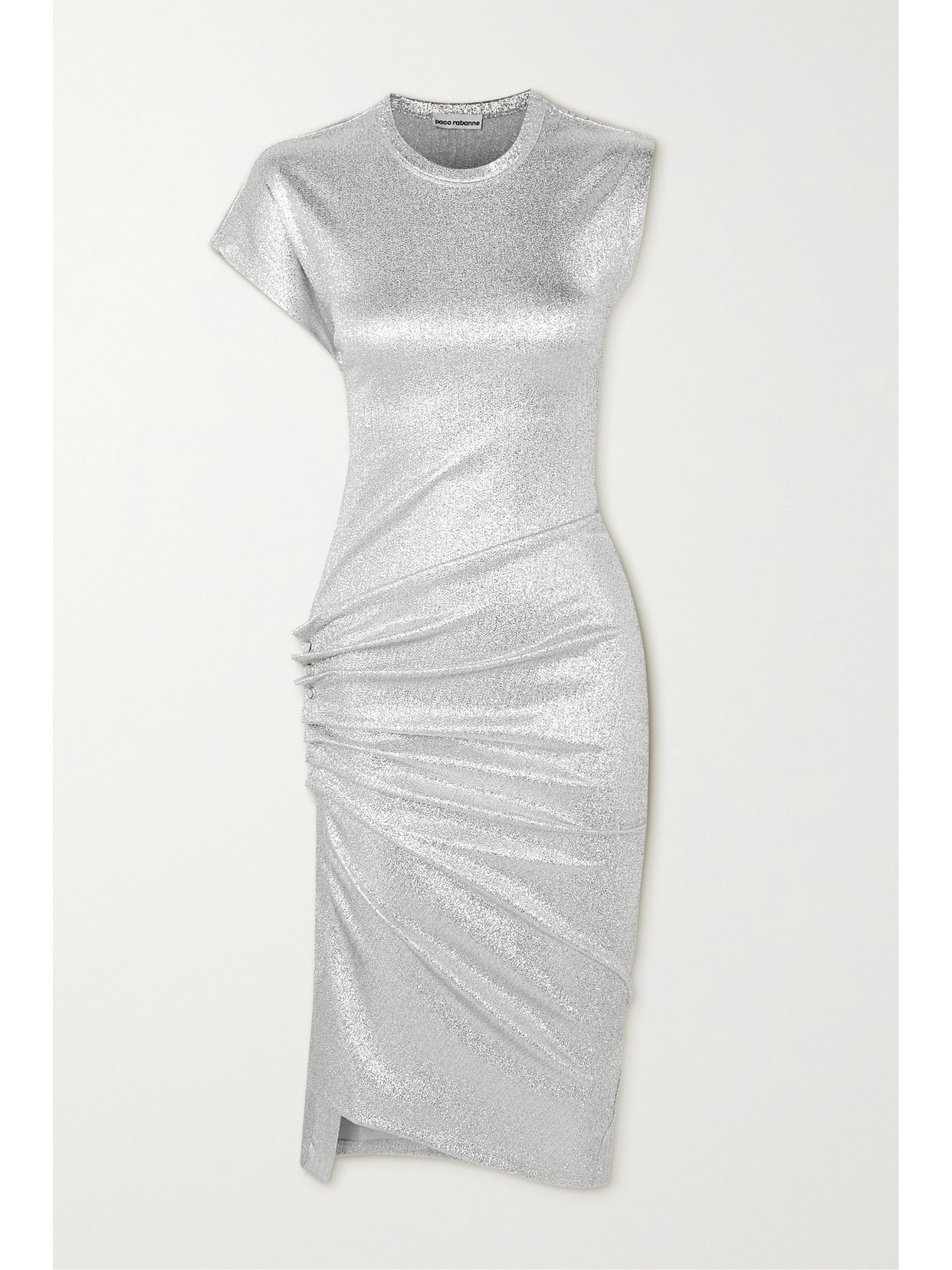 Asymmetric Ruched Stretch-lurex Dress - 1